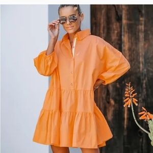 Never worn tangerine puff sleeves dress